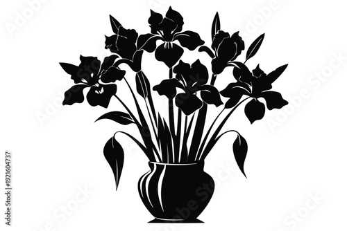 iris vase silhouette line art vector illustration