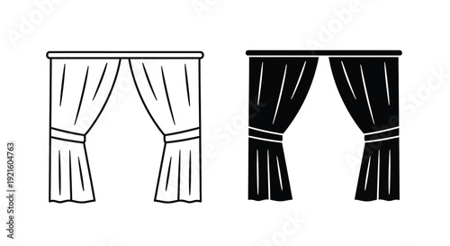 Two depictions of curtains one light and one dark silhouette