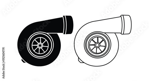 Detailed illustration of a turbocharger engine component black silhouette