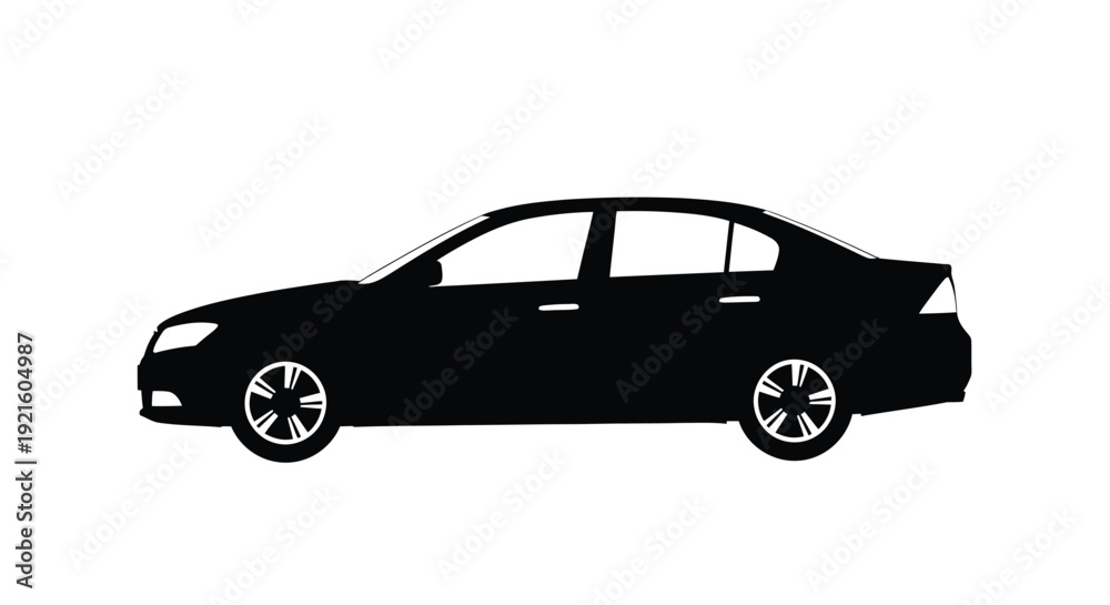 Obraz premium A black silhouette of a modern sedan car side view silhouette