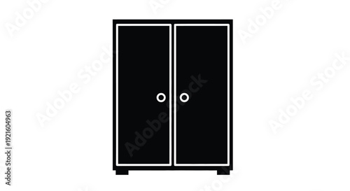 Simple black wardrobe with two doors a stark outline silhouette