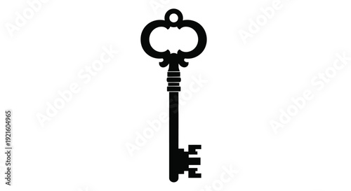 Antique key design in a striking black shape silhouette