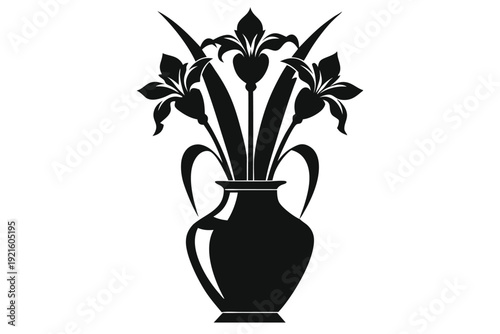iris vase silhouette line art vector illustration