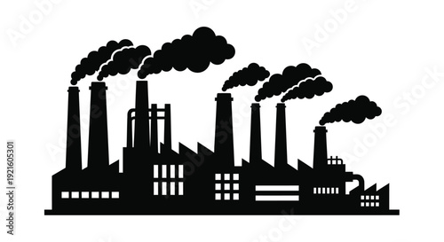 Industrial complex with smokestacks emitting pollution a dark silhouette