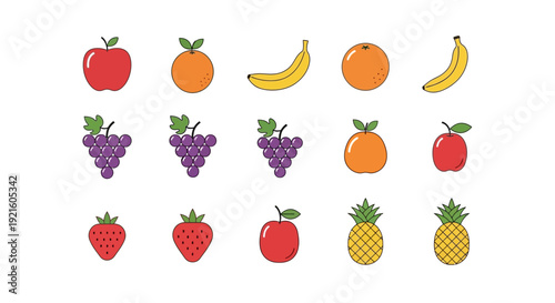 A Colorful Assortment of Fruit Illustrations on a White Background