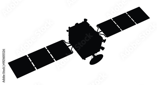 Detailed satellite illustration in a striking black silhouette