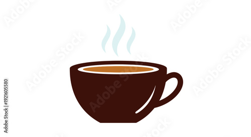 A steaming cup of coffee, a warm beverage, ready for enjoyment on a white background