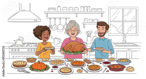 Family Gathering Around Thanksgiving Dinner.