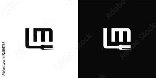 Modern Letter L M Fork Icon Logo Design for Restaurant and Food Brand Identity