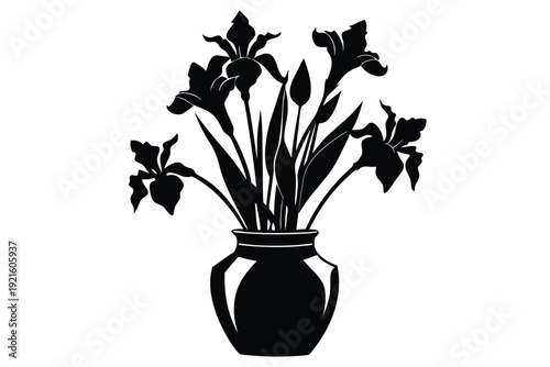 iris vase silhouette line art vector illustration
