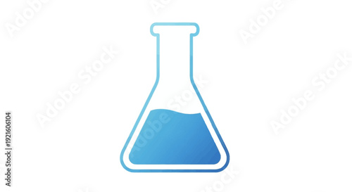 A minimalist graphic depicting a blue Erlenmeyer flask filled with a liquid solution