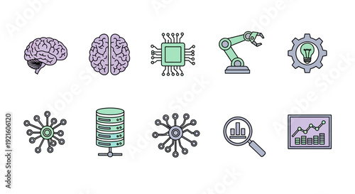 A schematic portrayal of artificial intelligence, data processing, and technological evolution
