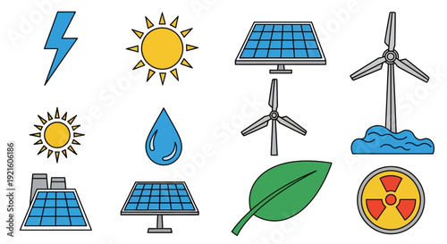 A schematic representation of various renewable energy sources and environmental awareness
