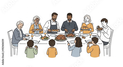 Family Gathering Around Dinner Table.