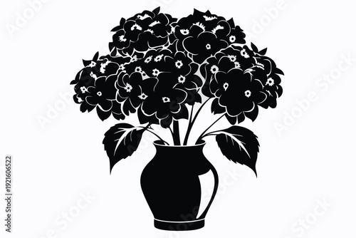 hibiscus vase silhouette line art vector illustration
