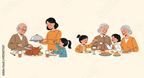 Family Gathering Around Dinner Table.