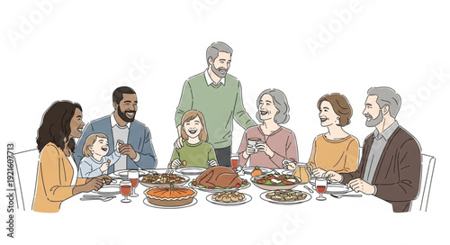 Family Gathering Around Dinner Table.