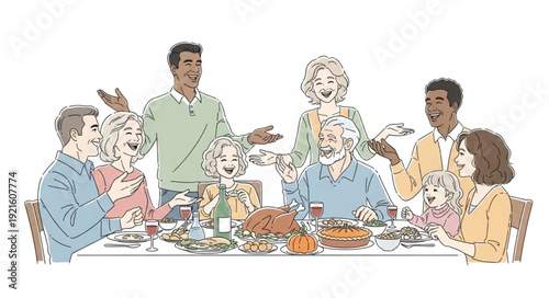 Family Gathering Around Dinner Table.