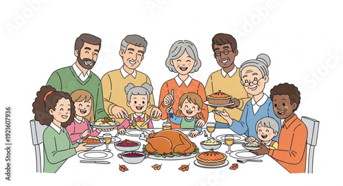 Family Gathering Around Dinner Table.