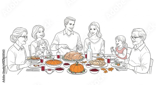 Family Gathering Around Dinner Table.