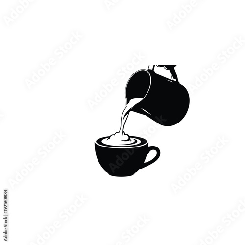 Pouring Cream into Coffee Cup Silhouette