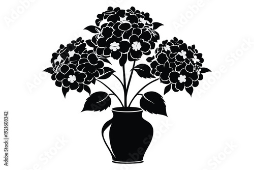 hibiscus vase silhouette line art vector illustration