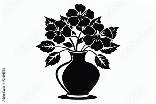 hibiscus vase silhouette line art vector illustration