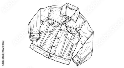 Denim jacket sketch in black and white fashion style