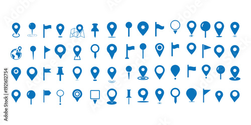 Map pin icon. Location map pin icon set. Address direction sign. Isolated geo tag. Map marker pointer icon set. GPS location symbol collection. Vector illustrator. 
