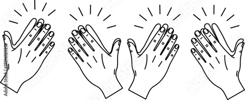 Clapping Hands Vector Illustration Set for Applaud Success Celebration Performance and Achievement Recognition Line Art Collection Isolated on White Background