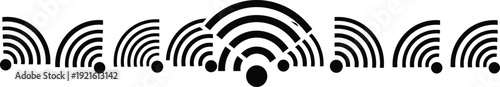Wireless Wifi Signal Strength Icons Set for Network Connectivity Web Internet Access and Digital Technology Communication Vector Graphics Isolated Illustration