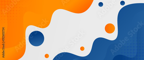 Blue and orange geometric business banner design. Creative banner design with wave shapes and lines for template. Simple design on white horizontal banner.vector illustration.eps 10.