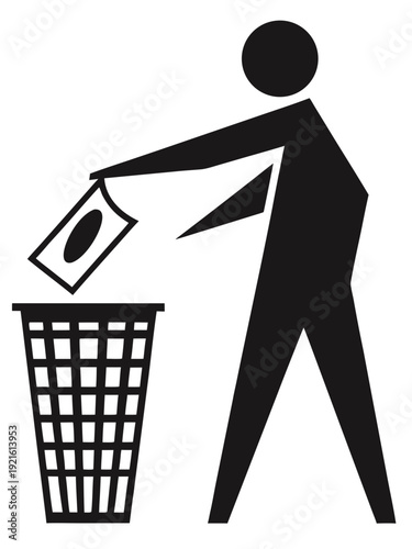 A person throwing a piece of paper into a trash can Vector