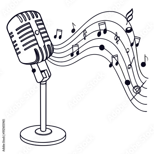 A microphone with music notes coming out Vector