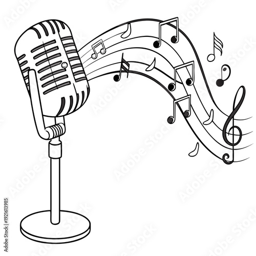 A microphone with musical notes coming out of it Vector