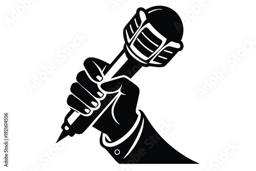 hand with microphone silhouette line art vector illustration