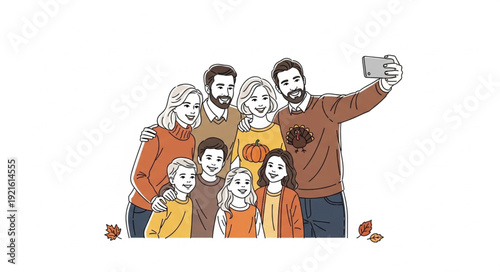 Family Group Selfie Illustration Artwork.