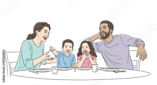 Family Having Breakfast Together Smiling.