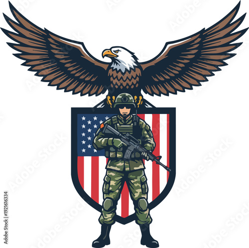 Brave Soldier with Eagle and Flag Emblem