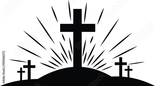 Three Crosses On Hill Easter Faith Symbol Design