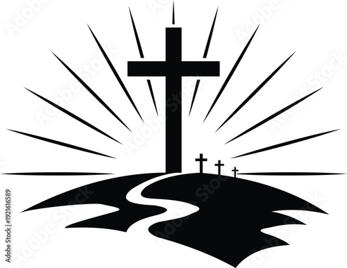 Christian Cross Silhouette Sunrise Religious Vector Illustration Background