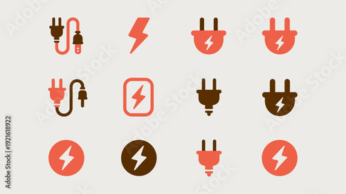 Electrical Energy Icons: A collection of various electrical energy icons, including plugs and lightning bolts, in a simple and visually appealing design.