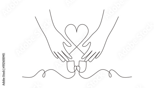 Continuous one line drawing of Gesture  sign of help and hope. Saving lives or emergency accident. Health  care  teamwork. Single line draw design vector illustration