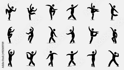 Dance Pose Silhouette Collection: Dynamic silhouettes of dancers strike a variety of graceful and expressive poses, ideal for conveying movement, rhythm, and artistic expression.