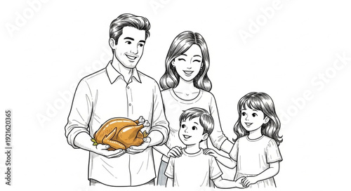 Family Holding Roasted Turkey Together.