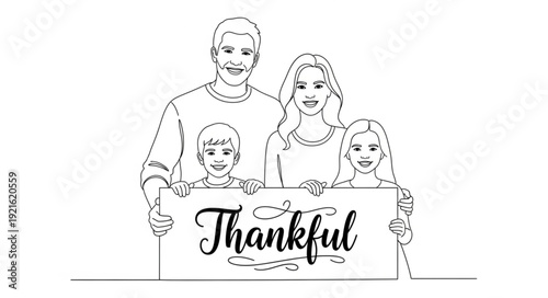 Family Holding Thankful Sign Together.