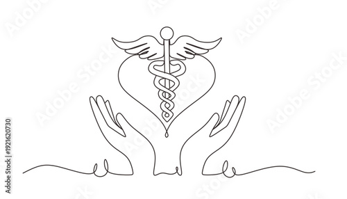 Continuous one line drawing of Gesture  sign of help and hope. Saving lives or emergency accident. Health  care  teamwork. Single line draw design vector illustration
