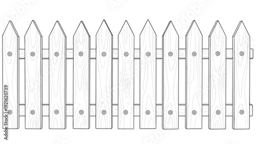 Simple white picket fence illustration with wooden texture used for home garden, suburban life, and residential property themes.