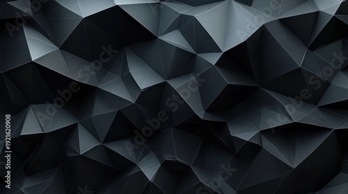dark low-poly faceted surface of angular triangular planes with deep shadows evoking a moody futuristic atmosphere
