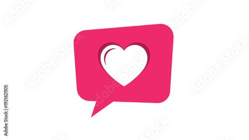 Pink speech bubble with a white heart icon used for social media likes, love messages, and digital communication marketing themes.
